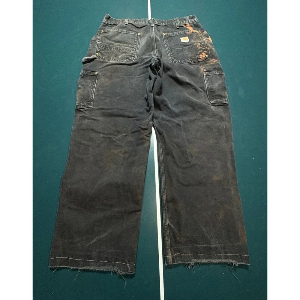Vintage Carhartt Double Knee Pants Size 32x28 Faded Black BLK B01 Distressed USA - Picture 13 of 16